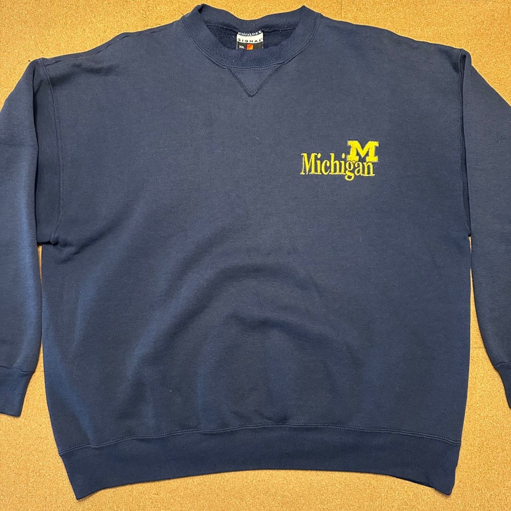 Michigan Wolverines Vintage Sweatshirt Mens XXL Navy Signal Sports Embroidered
